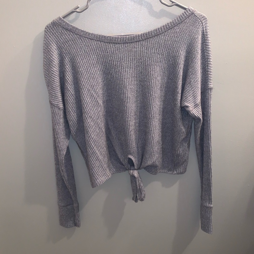 Grey Sweater with Front Knot